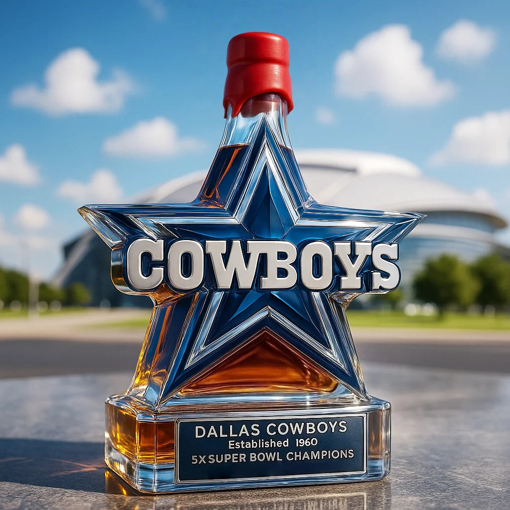 Glass Whiskey Bottle Five-Point Star Blue & Silver
