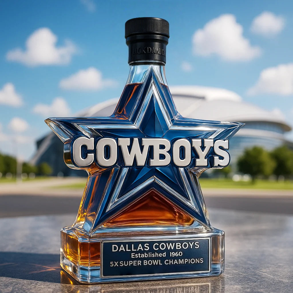 Glass Whiskey Bottle Five-Point Star Blue & Silver