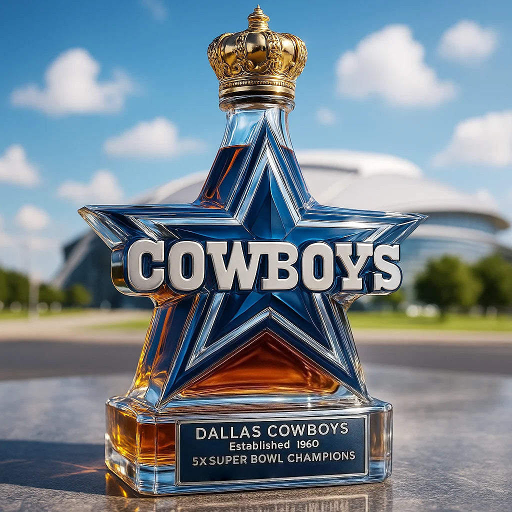 Glass Whiskey Bottle Five-Point Star Blue & Silver