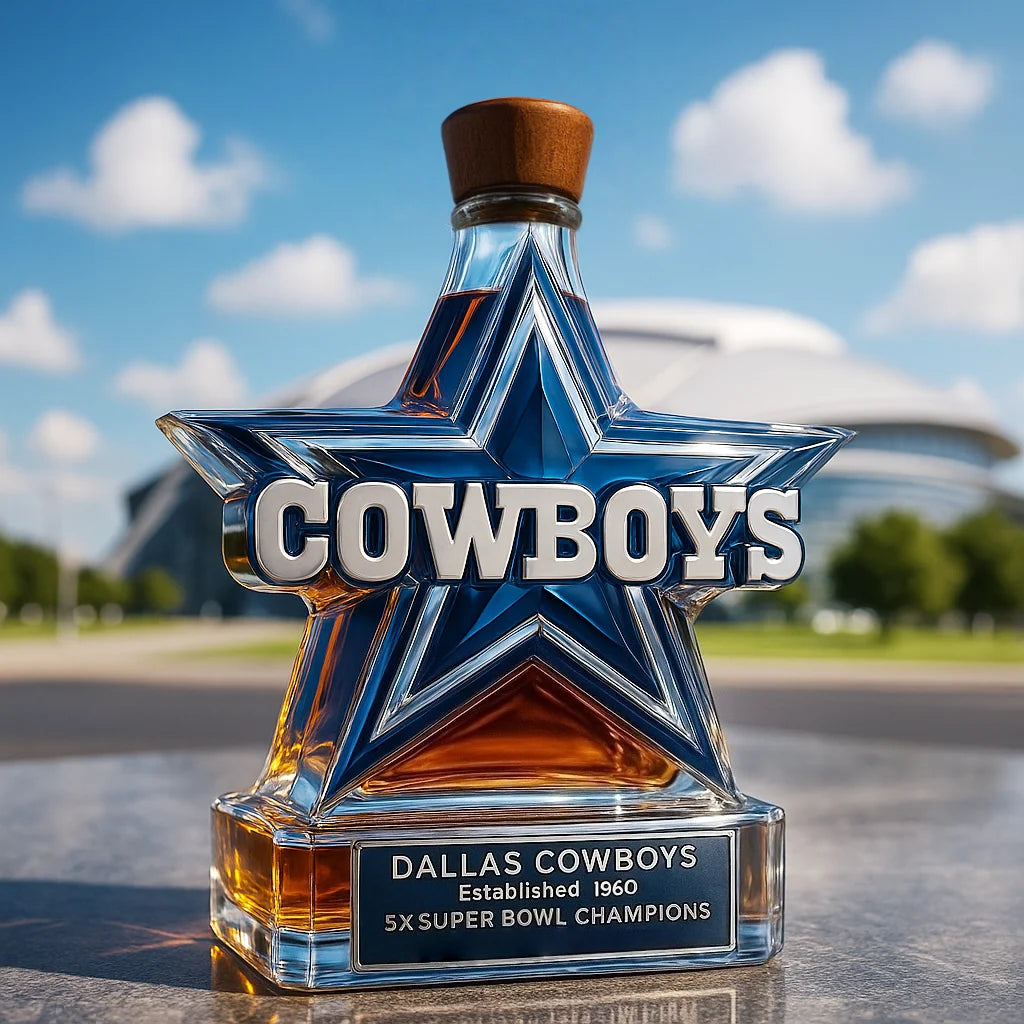 Glass Whiskey Bottle Five-Point Star Blue & Silver