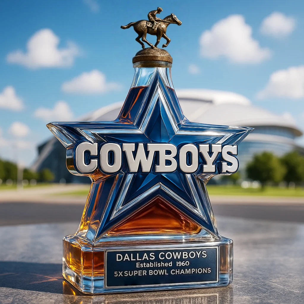 Glass Whiskey Bottle Five-Point Star Blue & Silver