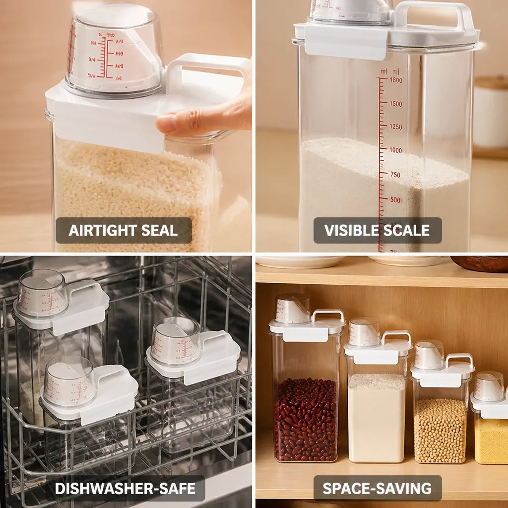 Grain Storage Container Airtight Visible Measuring Scale Dishwasher-Safe