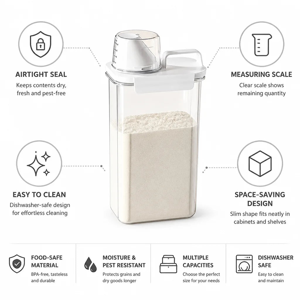 Grain Storage Container Airtight Visible Measuring Scale Dishwasher-Safe
