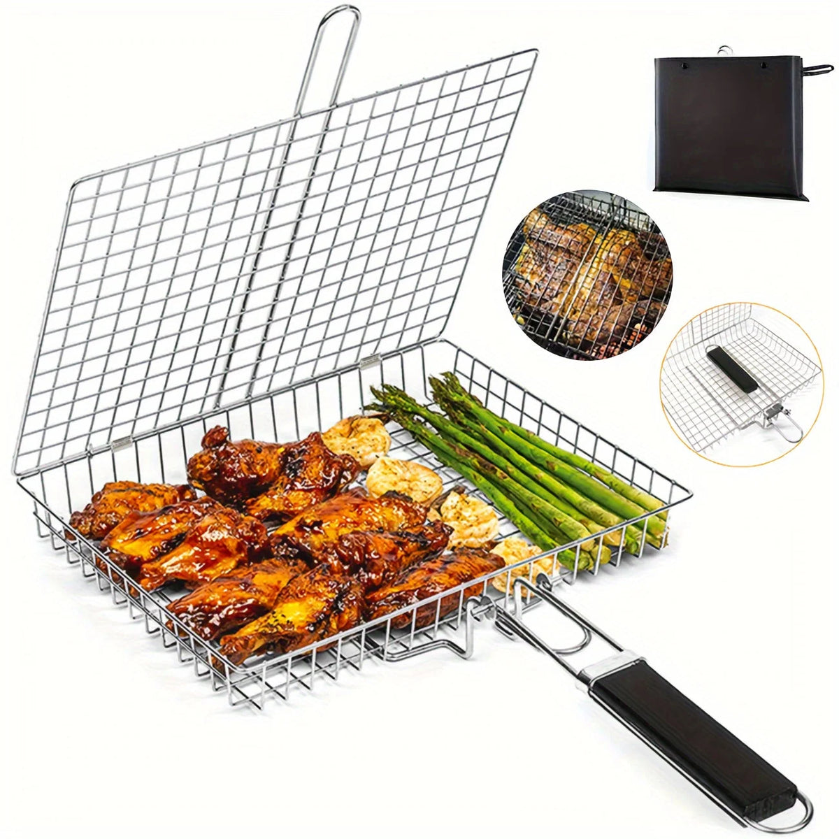 Grill Basket Stainless Steel Folding Locking Handle