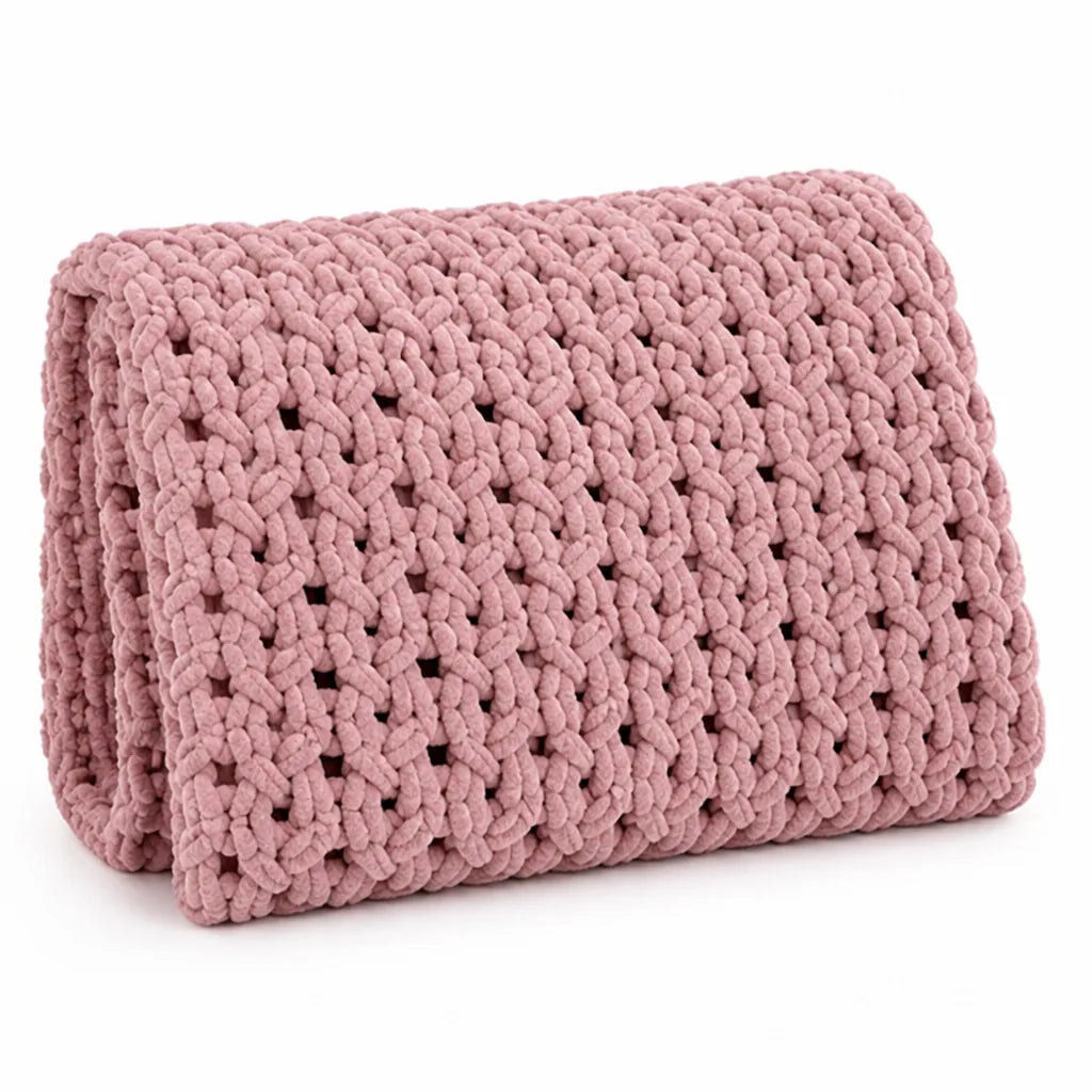 Hand-Knitted Chenille Loose-Mesh Knit Throw Blanket
