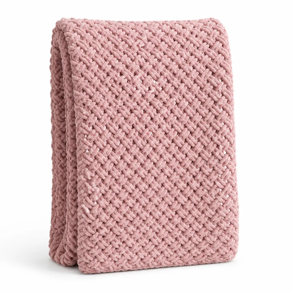 Hand-Knitted Chenille Loose-Mesh Knit Throw Blanket