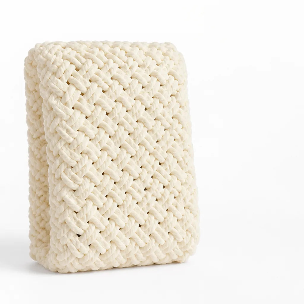 Hand-Knitted Chenille Loose-Mesh Knit Throw Blanket