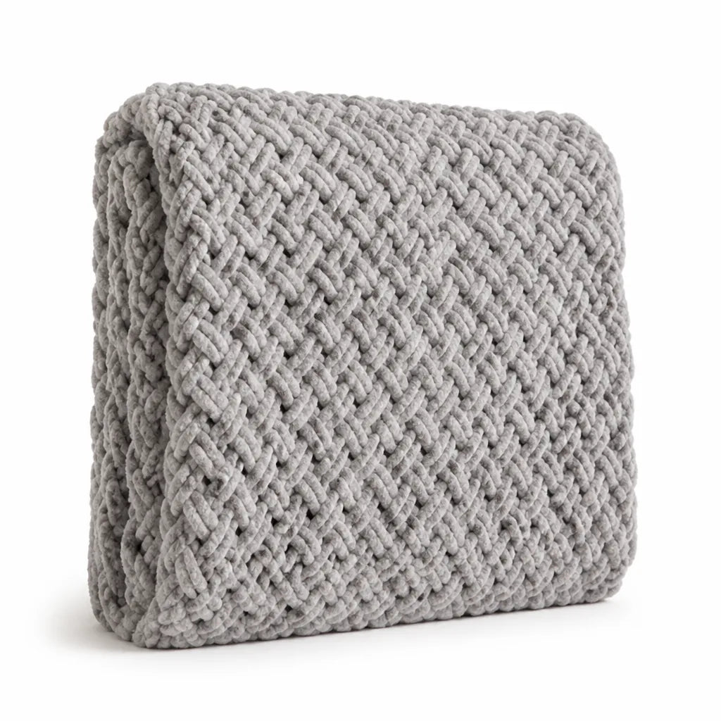 Hand-Knitted Chenille Loose-Mesh Knit Throw Blanket