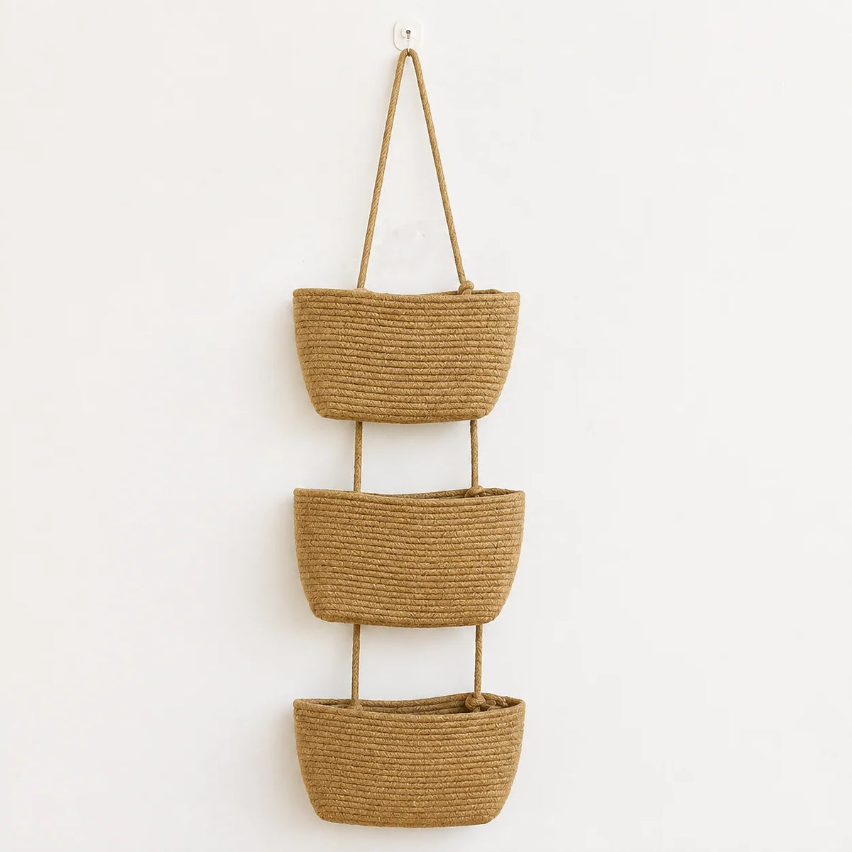 Hanging Storage Basket 3-Tier Over-Door Woven Cotton