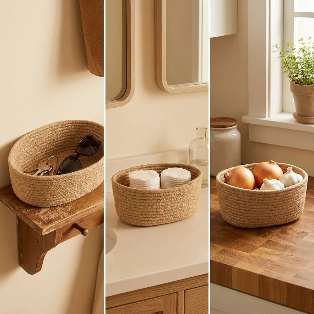 Hanging Storage Basket 3-Tier Over-Door Woven Cotton