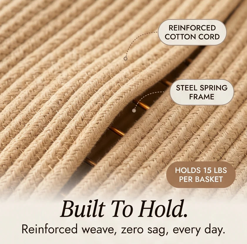 Hanging Storage Basket 3-Tier Over-Door Woven Cotton