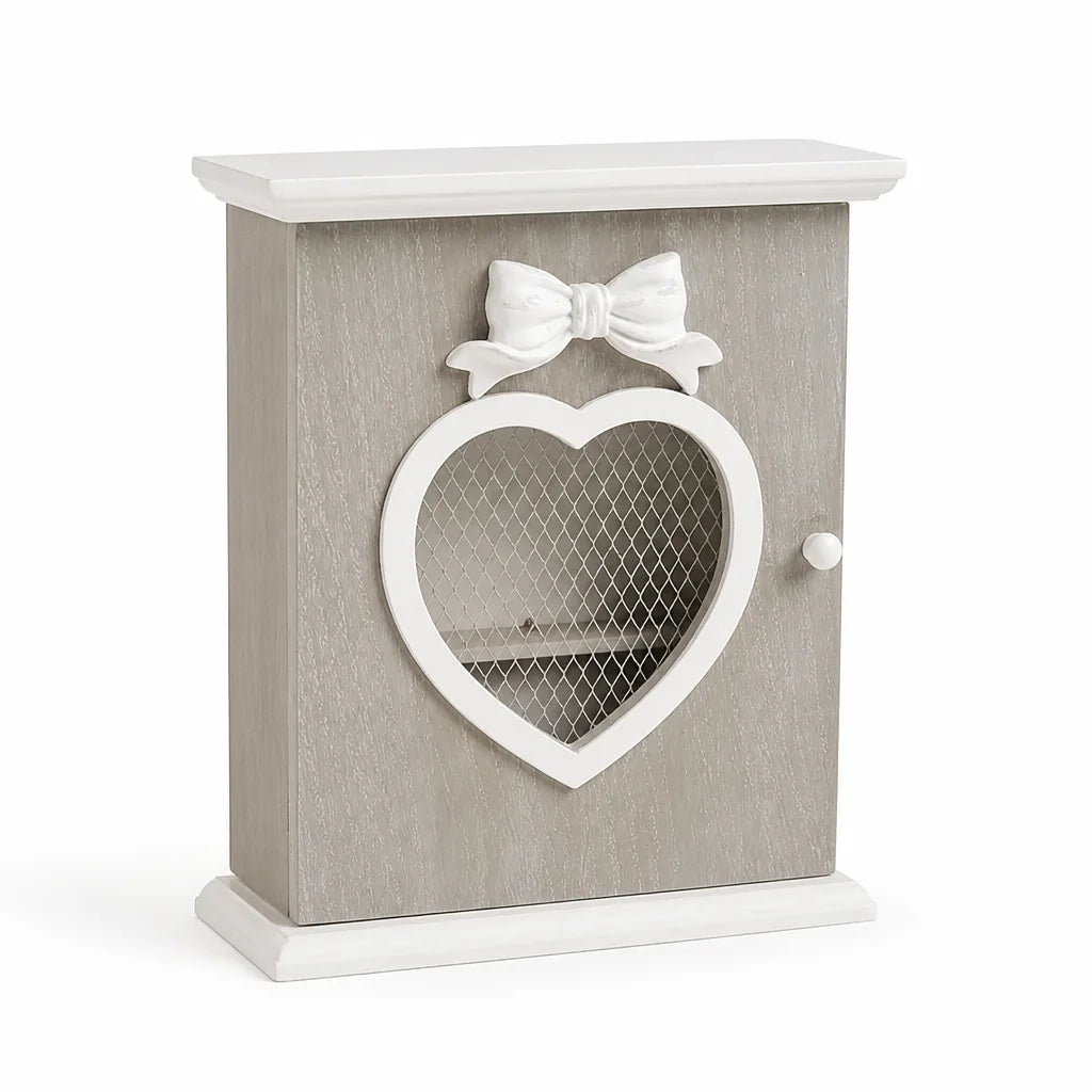 Heart-Shaped Wood Wall Cabinet with Decorative Bow