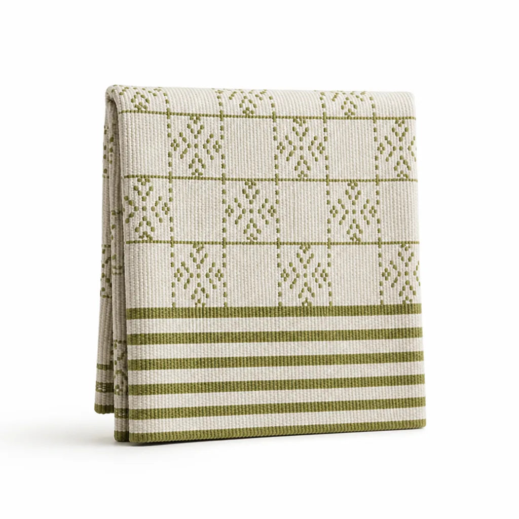 Jacquard-Woven Cotton Kitchen Towel With Striped Trim