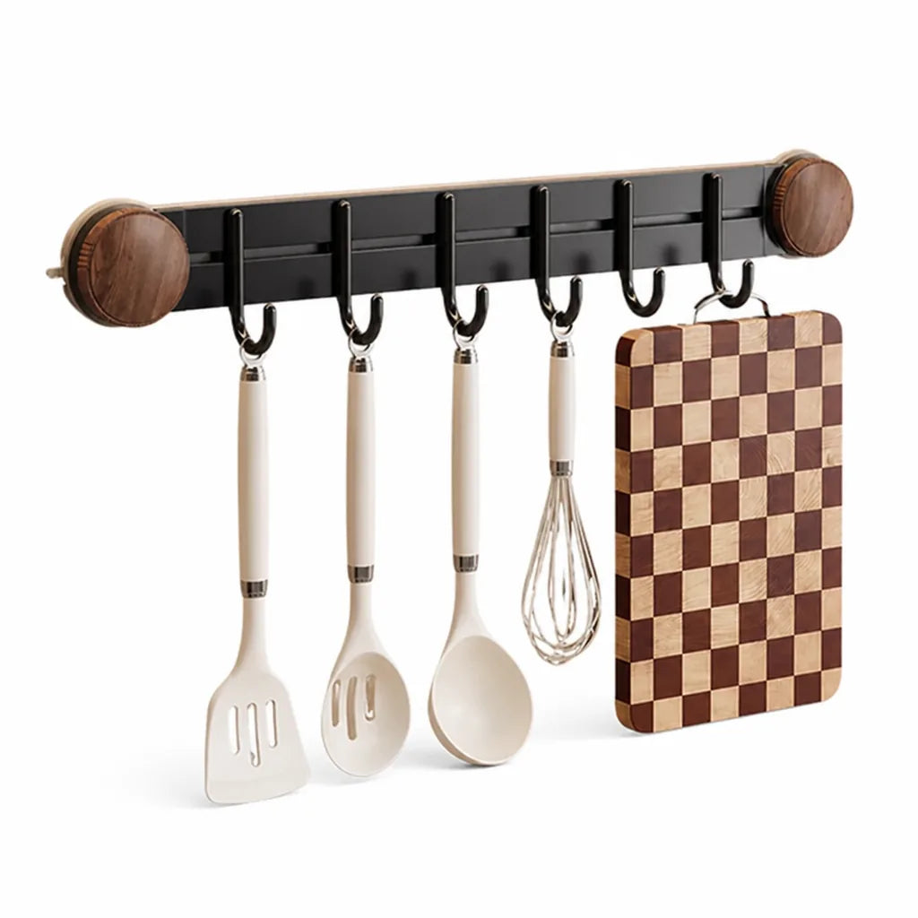 Kitchen Hook Rail Suction Cup Mount Wood Grain Finish
