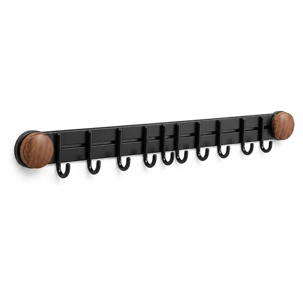 Kitchen Hook Rail Suction Cup Mount Wood Grain Finish
