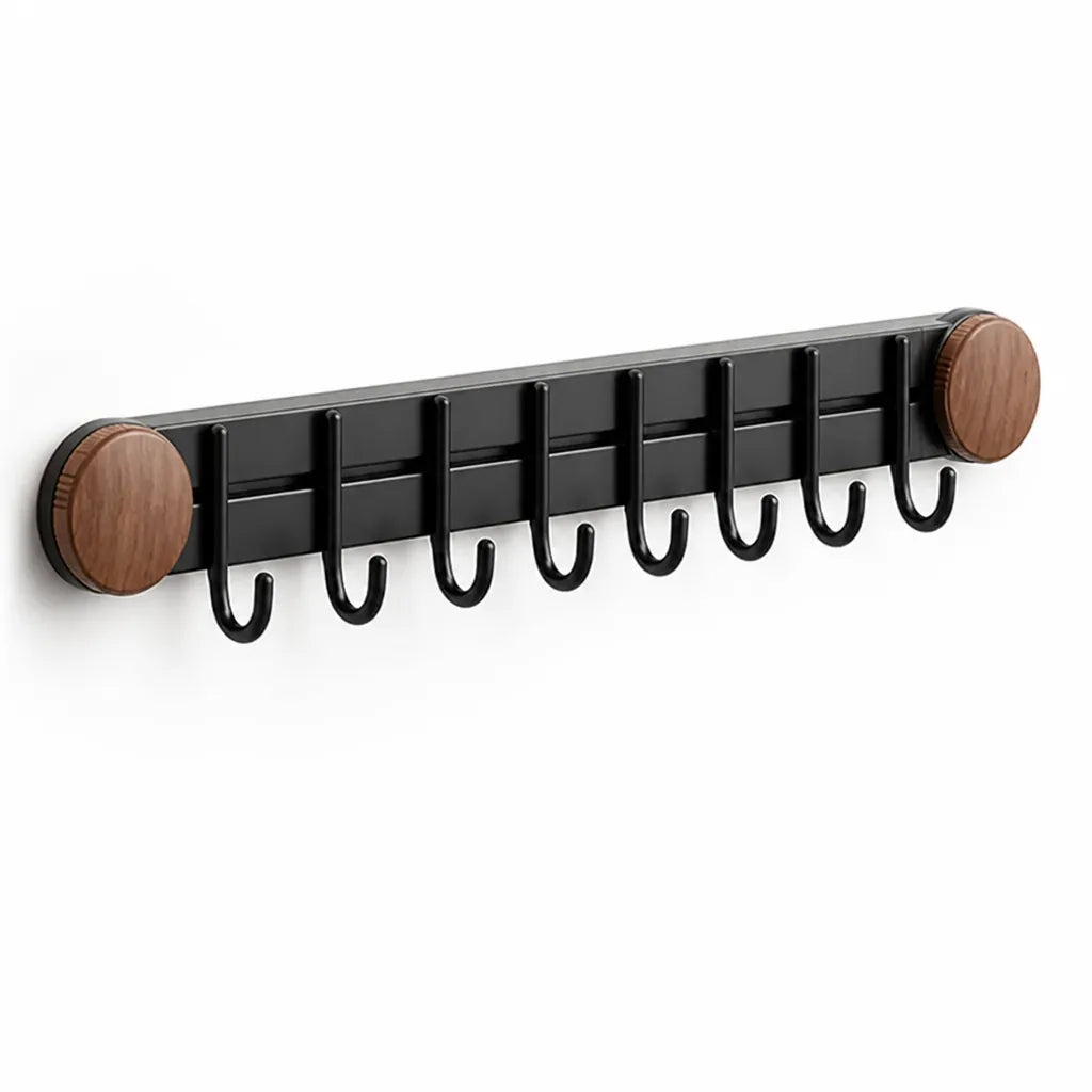 Kitchen Hook Rail Suction Cup Mount Wood Grain Finish