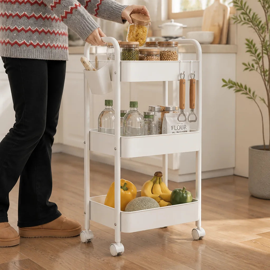 Kitchen Rolling Cart Carbon Steel 3-4 Tier Wheels