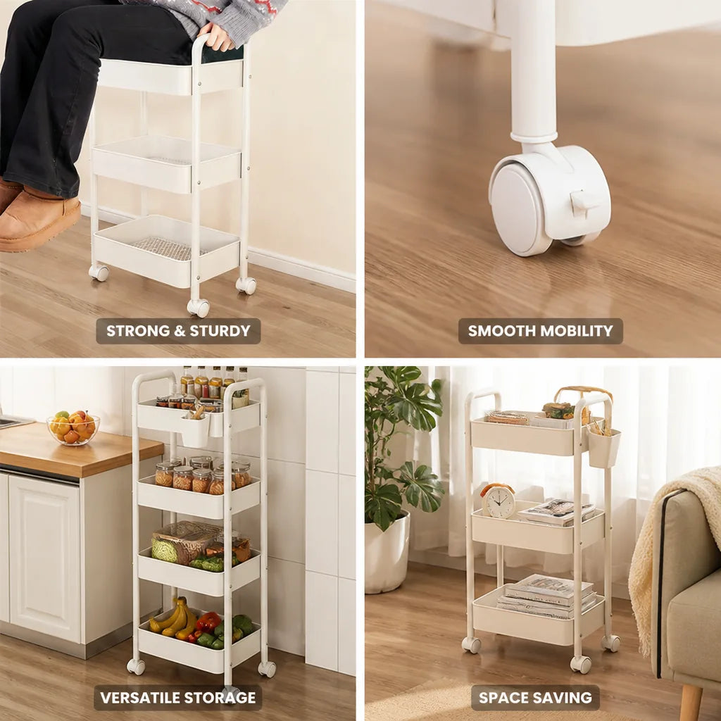 Kitchen Rolling Cart Carbon Steel 3-4 Tier Wheels