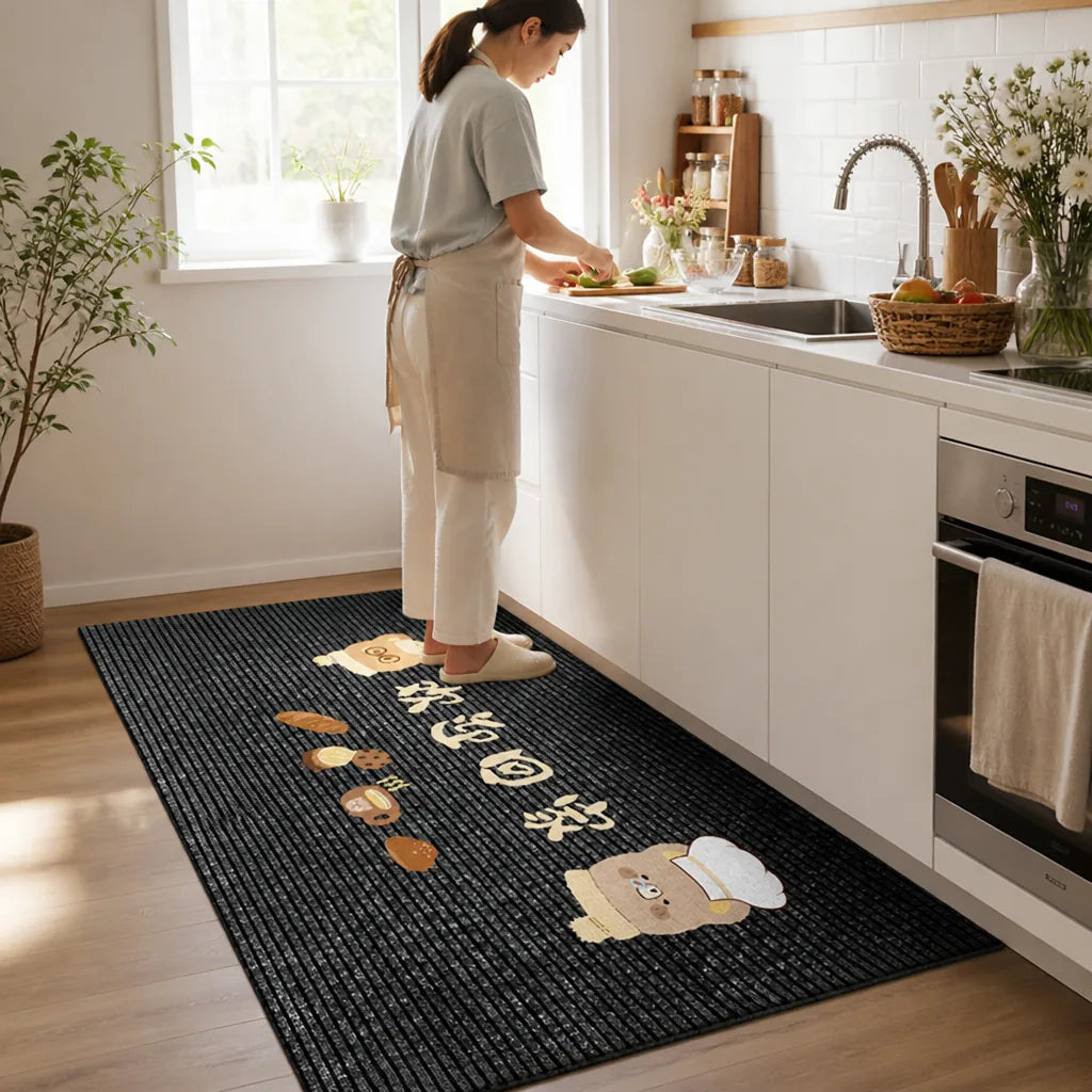 Kitchen Rug Whimsical Chef Print Machine Washable & Non-Slip