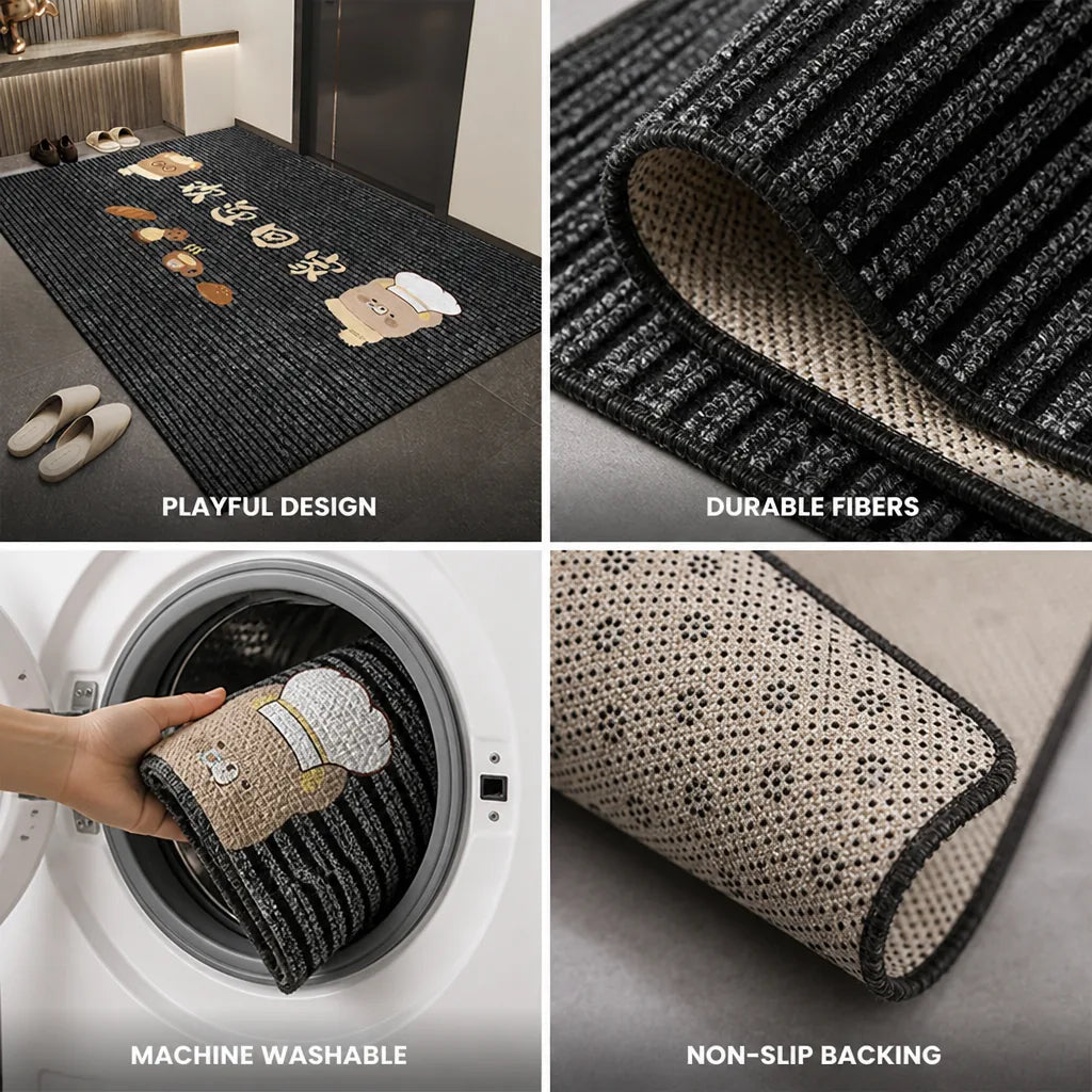 Kitchen Rug Whimsical Chef Print Machine Washable & Non-Slip