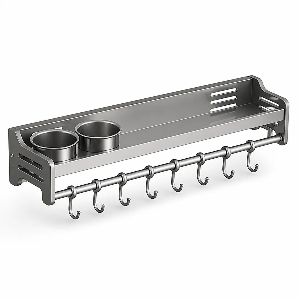 Kitchen Wall Shelf Stainless Steel Double Rod No Drill