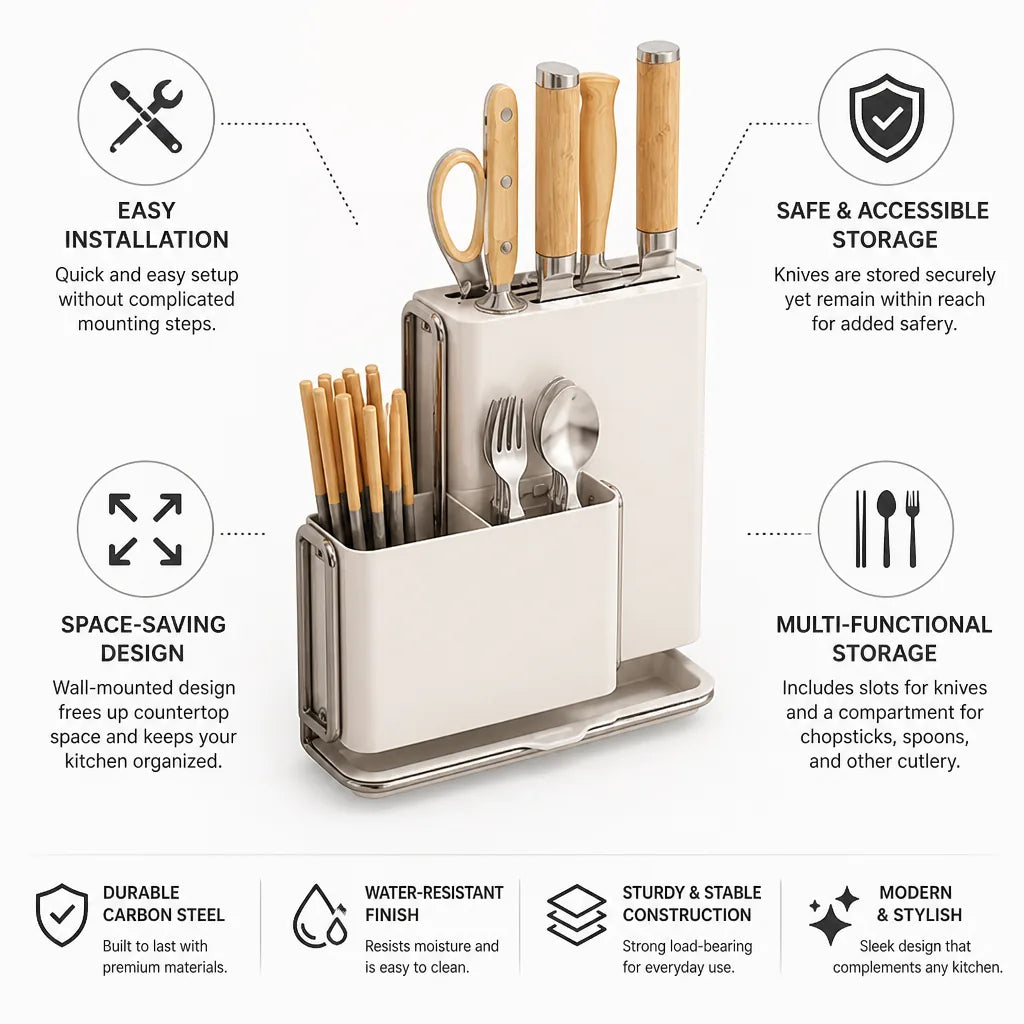 Knife & Cutlery Rack Wall-Mounted Carbon Steel