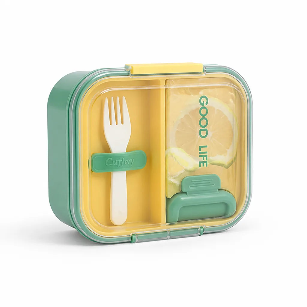 Lunch Box Bento Style Leak-Proof Built-In Utensils