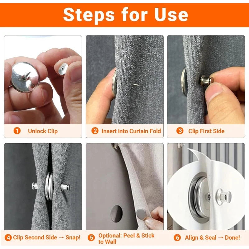 Magnetic Curtain Clips Strong Hold No-Drill Installation
