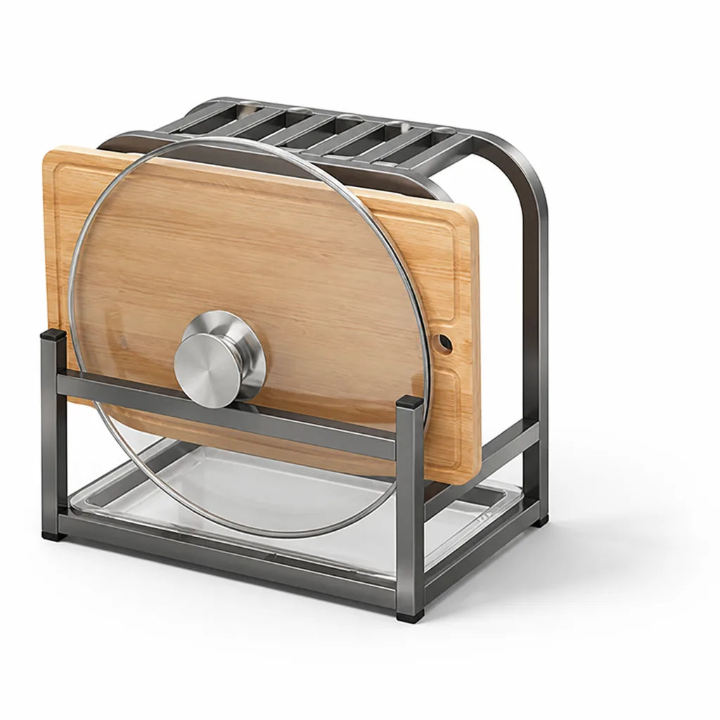 Metal Stand Cutting Board and Lid Holder Knife Block