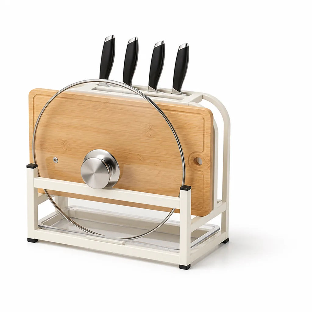 Metal Stand Cutting Board and Lid Holder Knife Block