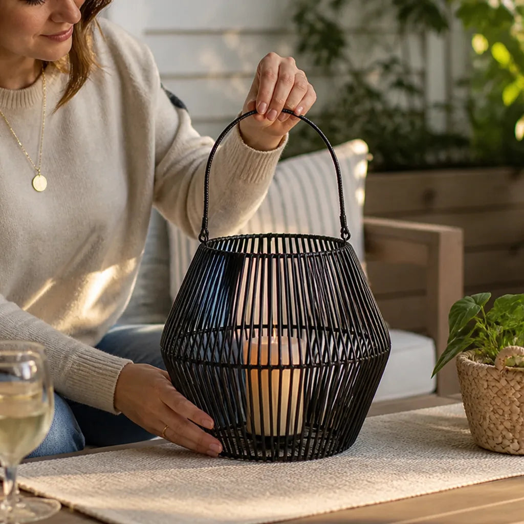 Open-Weave Bowl-Shaped Candle Lantern for Standard and LED Candles