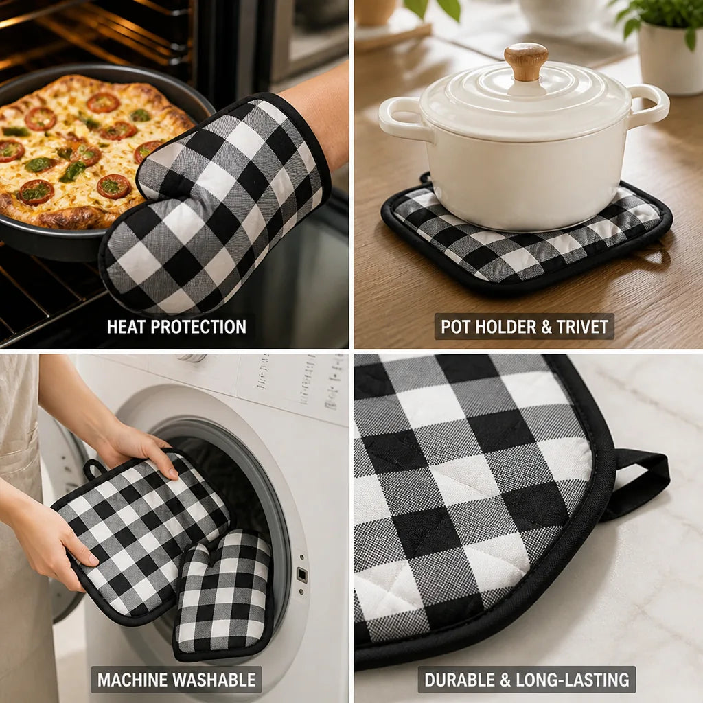Oven Mitt & Pot Holder Quilted Insulated Cotton Machine Washable