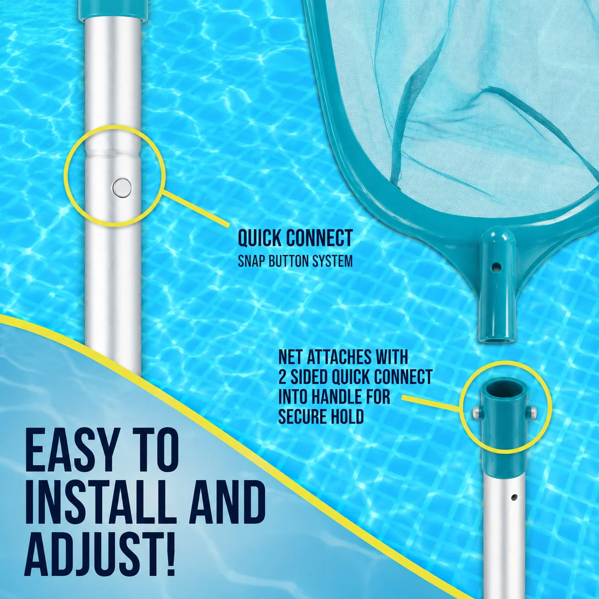 Pool Skimmer Net Fine Mesh Deep Net Aluminum Pole