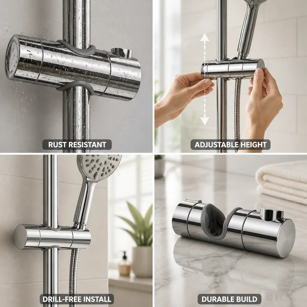Shower Head Holder Stainless Steel Adjustable Height Drill-Free