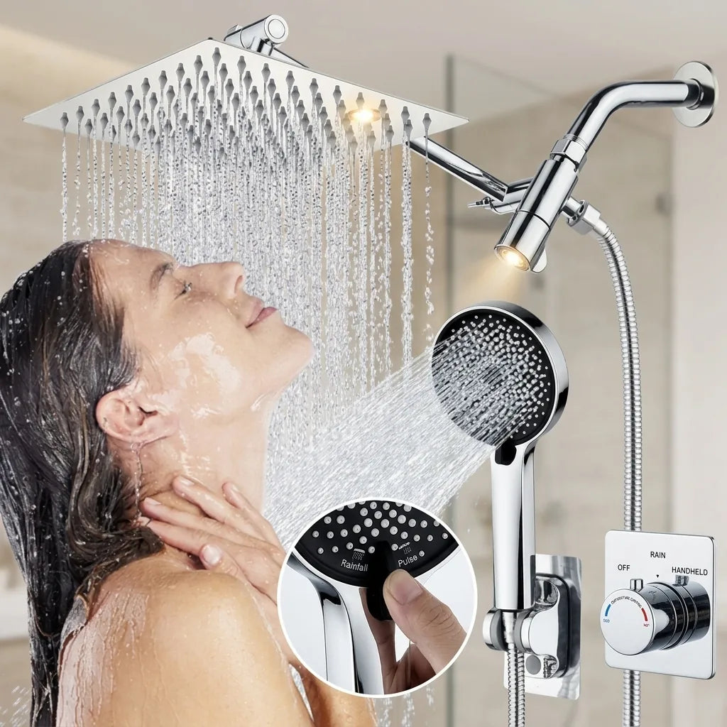 Shower System Rain Head & Handheld Temperature Control