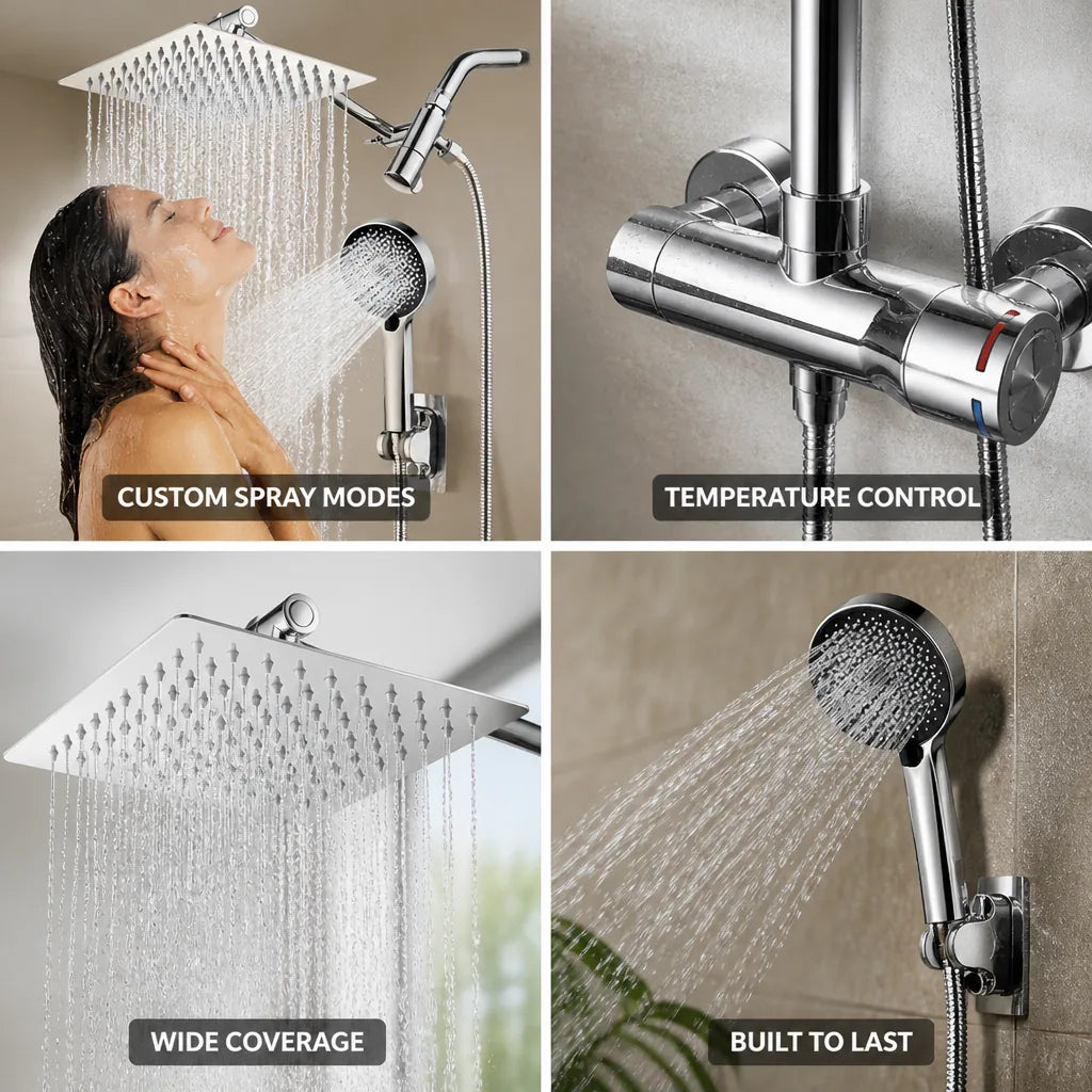Shower System Rain Head & Handheld Temperature Control