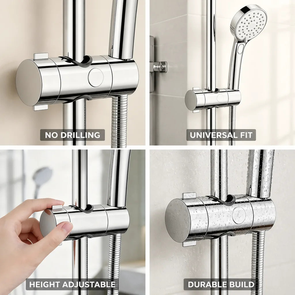Showerhead Holder No-Drill Height-Adjustable Universal Fit