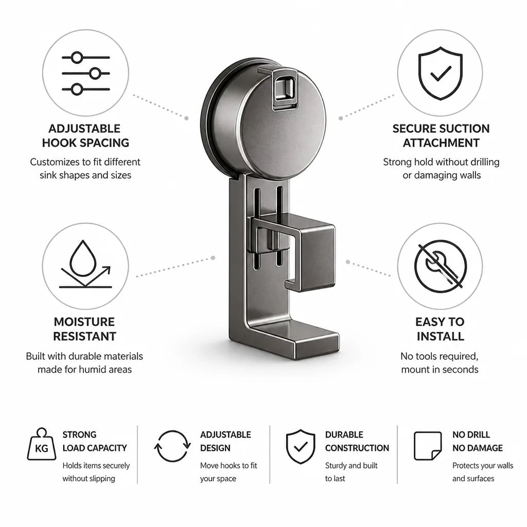 Sink Hook Suction Mount Adjustable No-Drill
