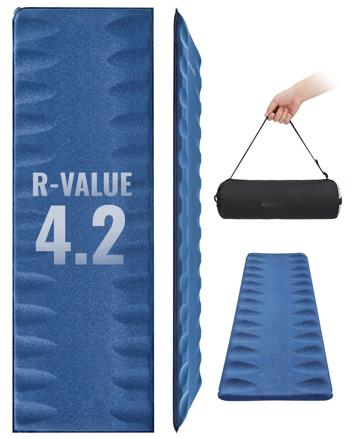 Sleeping Pad Self-Inflating Anti-Roll Edges R-Value 4.2