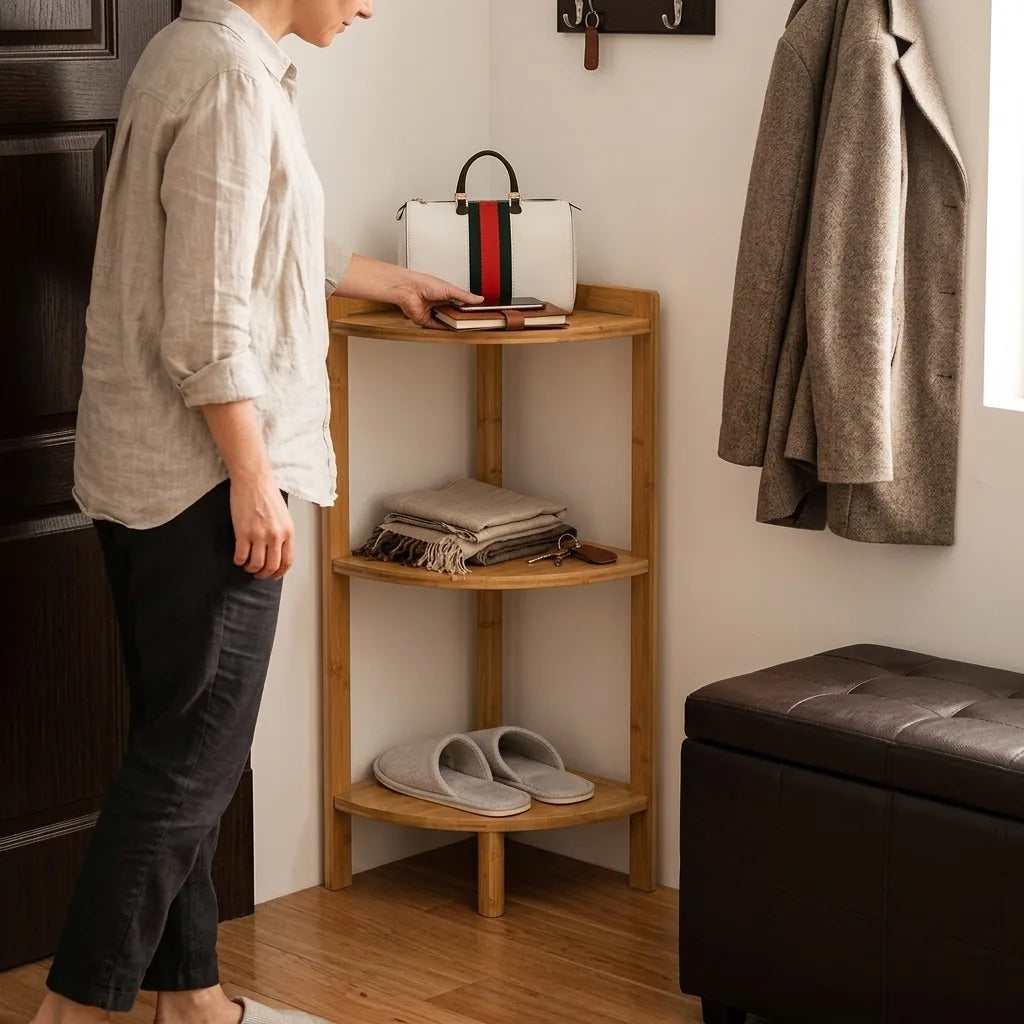 Space-Saving Bamboo Corner Storage Shelf (3-Tier)