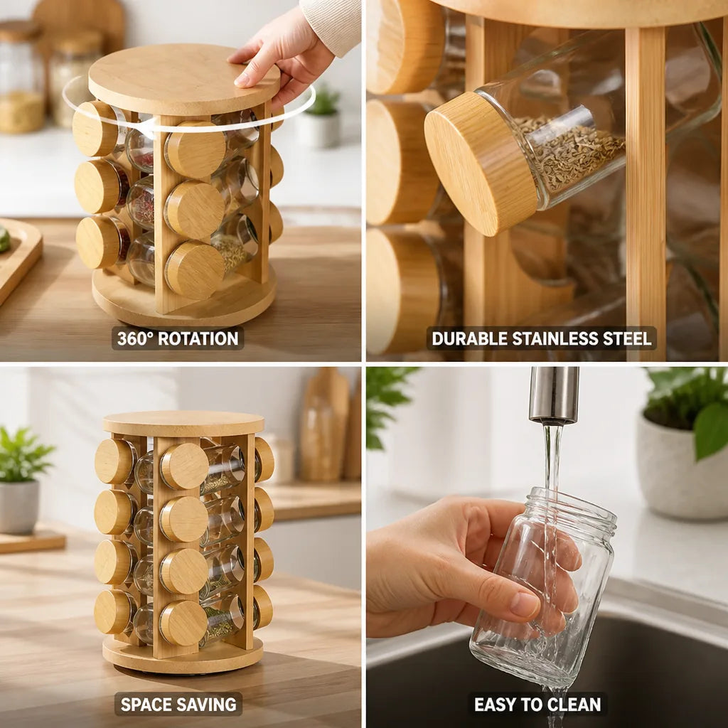 Spice Rack 360 Degree Rotating Stainless Steel Countertop Organizer