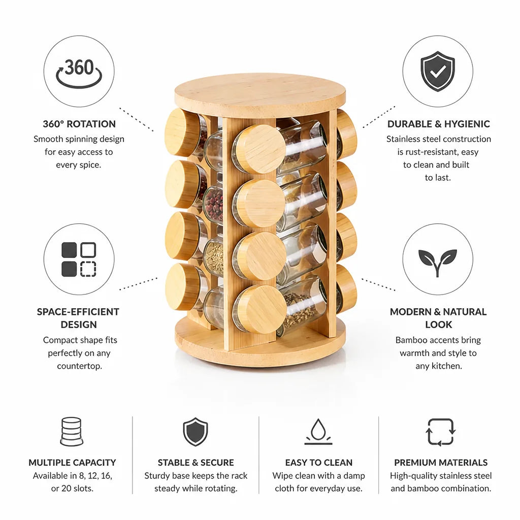 Spice Rack 360 Degree Rotating Stainless Steel Countertop Organizer