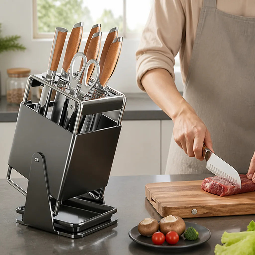 Stainless Steel Countertop Kitchen Knife Block (3-in-1)