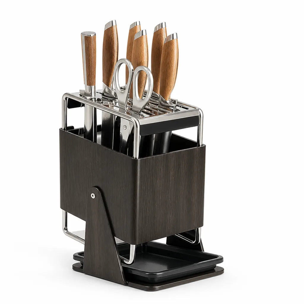Stainless Steel Countertop Kitchen Knife Block (3-in-1)