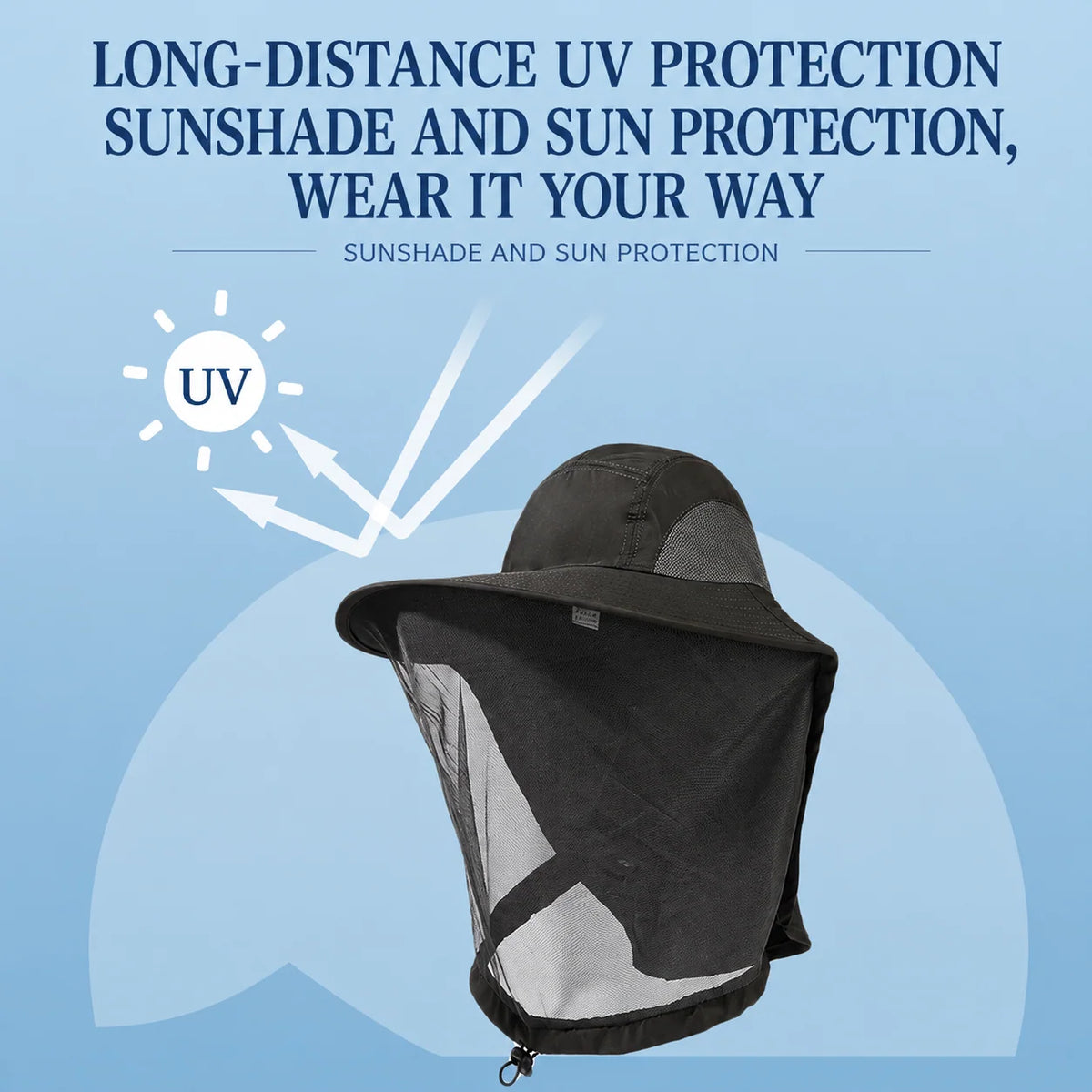 Sun Hat Wide Brim Breathable Mesh Face & Neck Cover Foldable Adjustable Fit