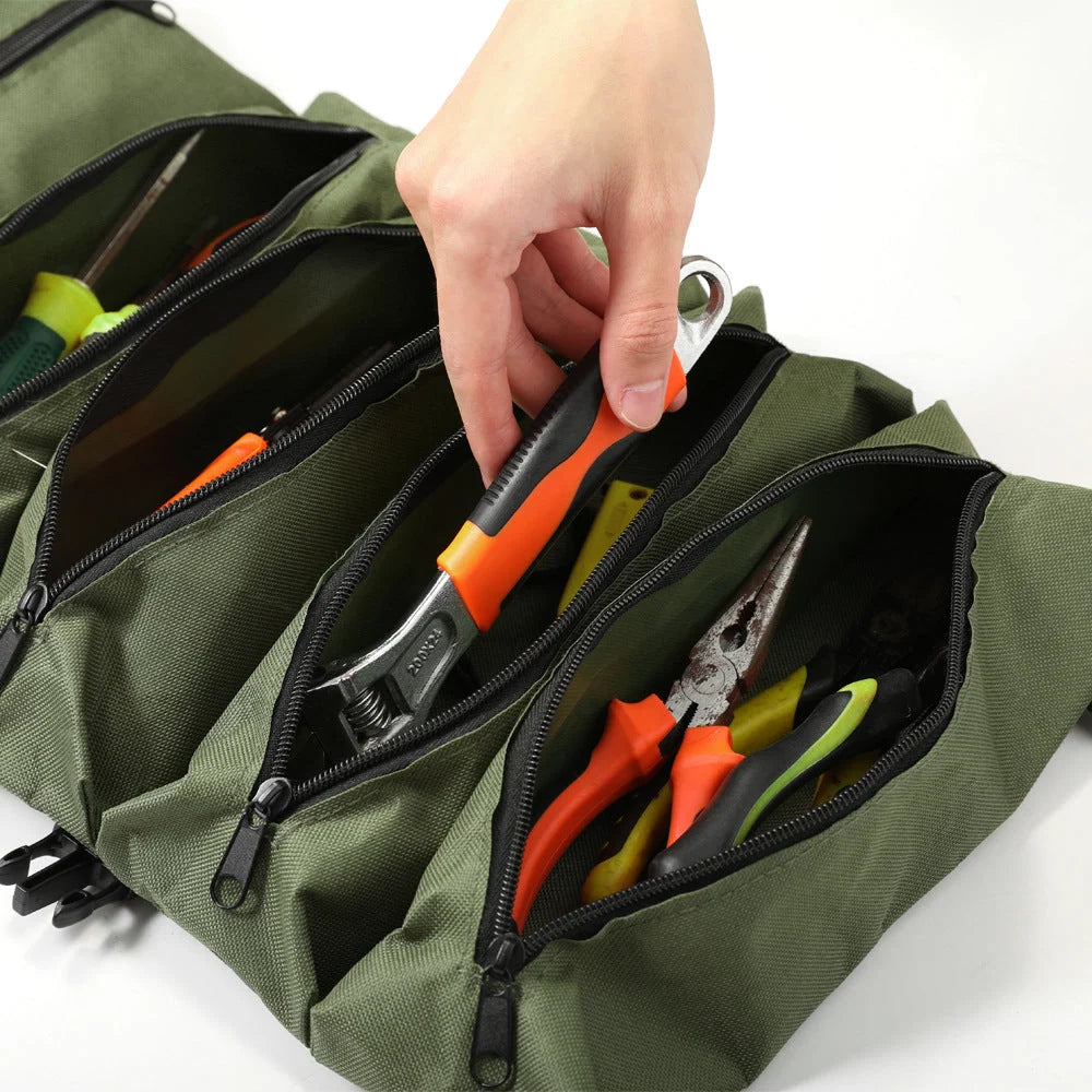 Tool Organizer Bag Canvas Roll-Up Design 5 Zippered Pockets