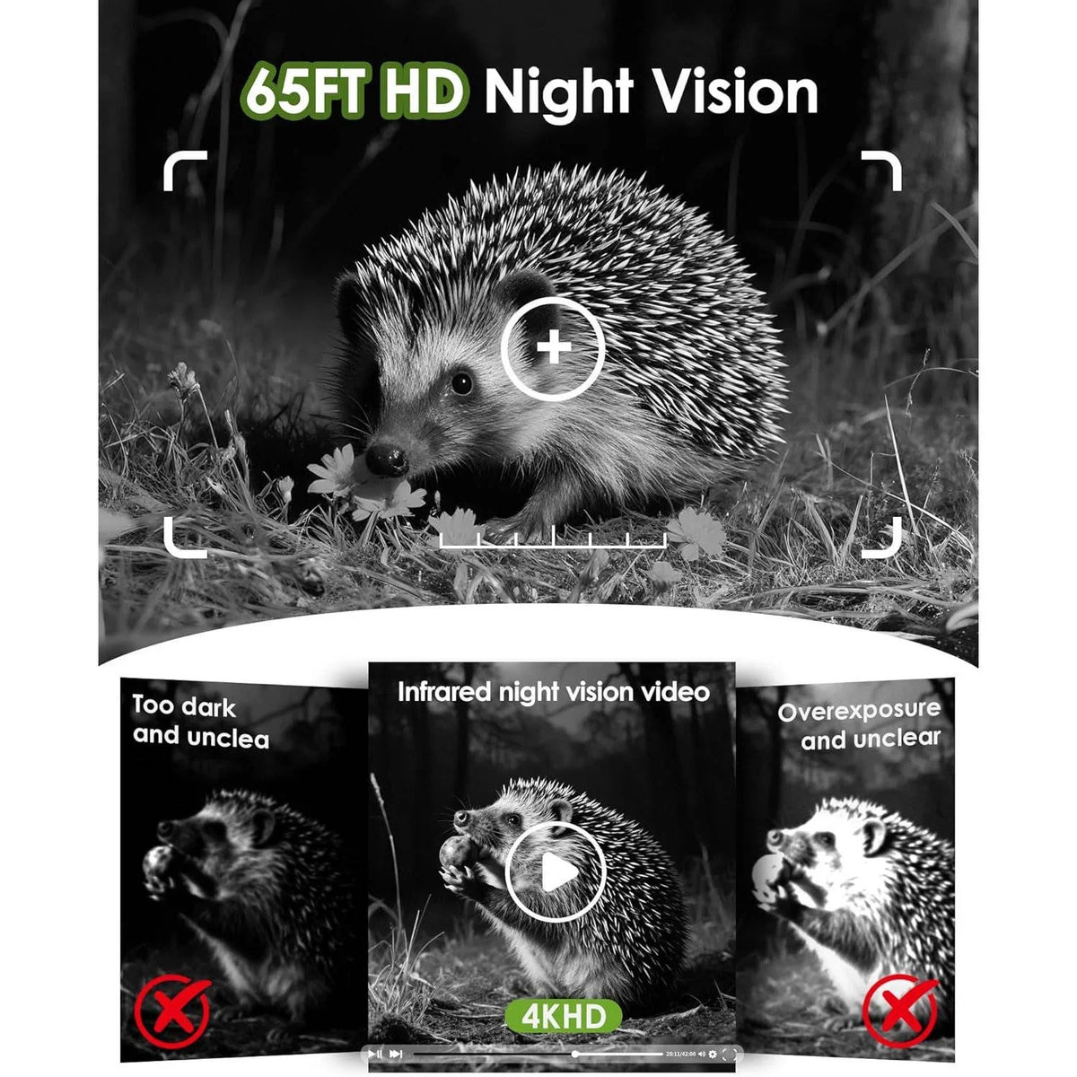Trail Camera Solar-Powered 4K Video Night Vision