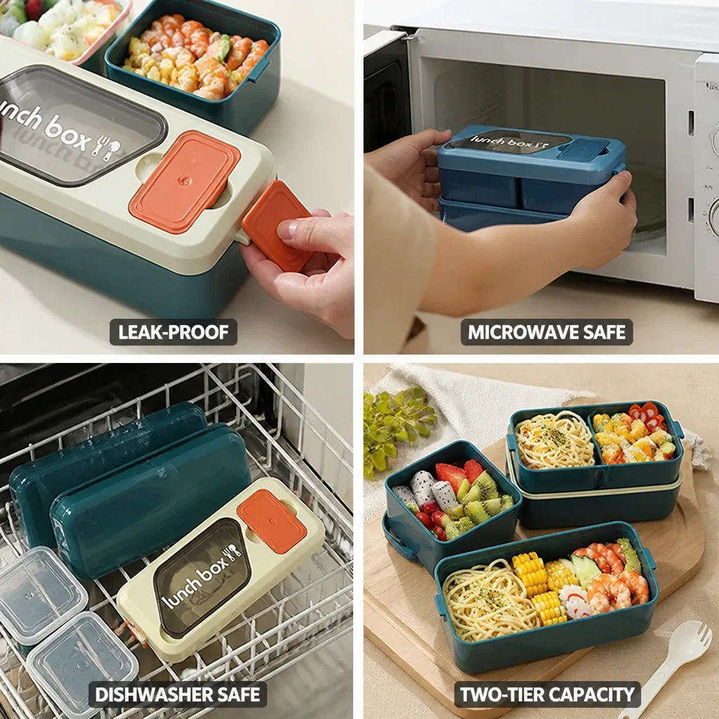 Two-Tier Lunch Box Leak-Proof BPA-Free Microwave & Dishwasher Safe