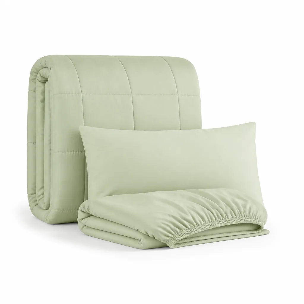 Ultra-Light Quilted Duvet Bedding Set With Elastic Fitted Sheet (3-Piece)