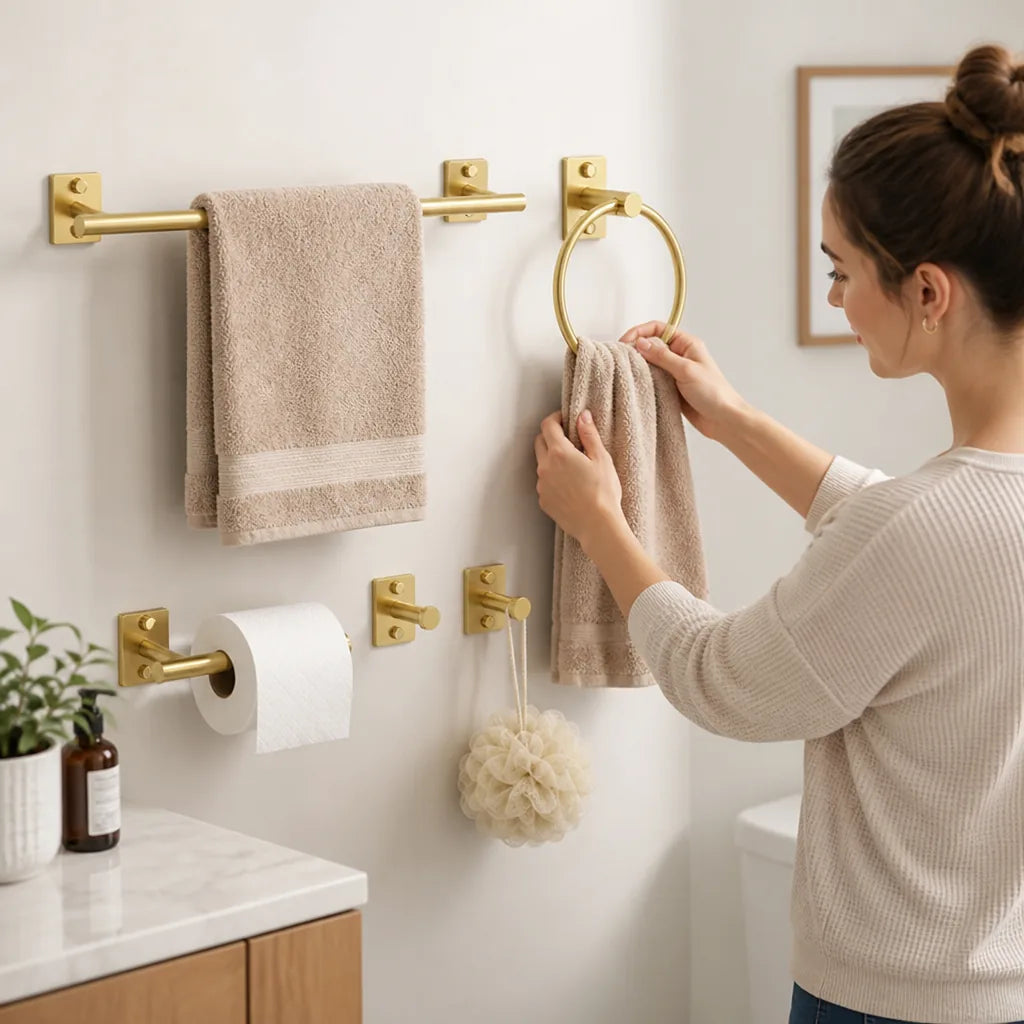 Wall-Mounted Bathroom Set Stainless Steel Concealed Mounts